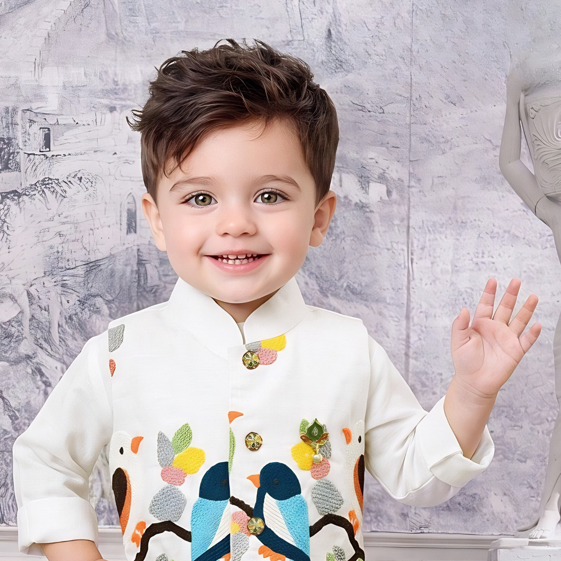 Boys Premium Embroidered Kurta Pajama Set with Designer Jacket