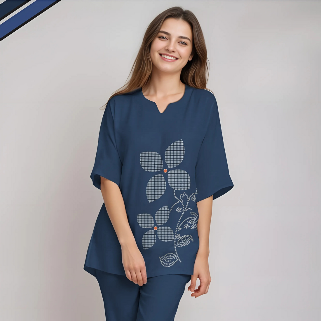 Blue Color Ladies  Cotton Night Suit