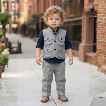 Trendy Three-Piece Boys Set with Jacket, & Shirt Pant