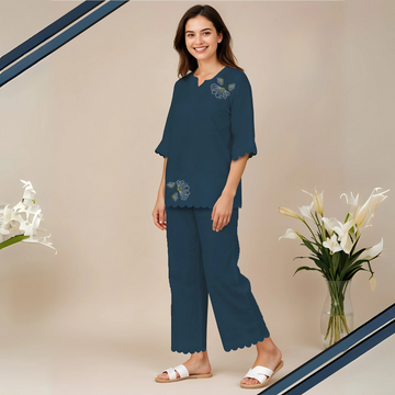 Blue Color Ladies Pure Cotton Night Suit