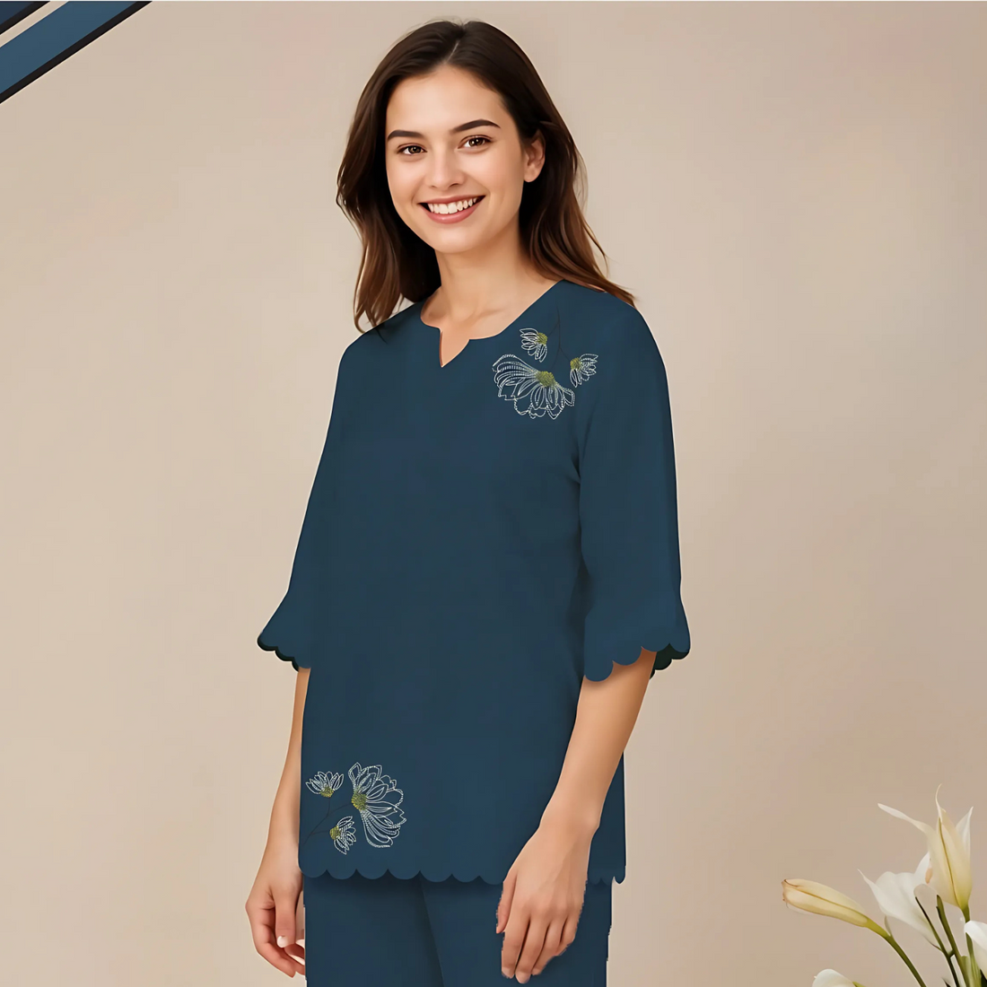 Blue Color Ladies Pure Cotton Night Suit