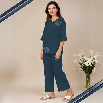 Blue Color Ladies Pure Cotton Night Suit