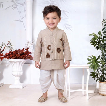 Baby Boys Kurta Dhoti Set with Nehru Jacket