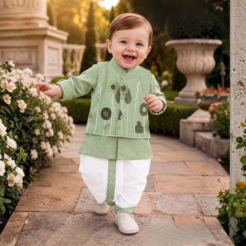 Premium Sage Green Kids' Kurta And Dhoti Set