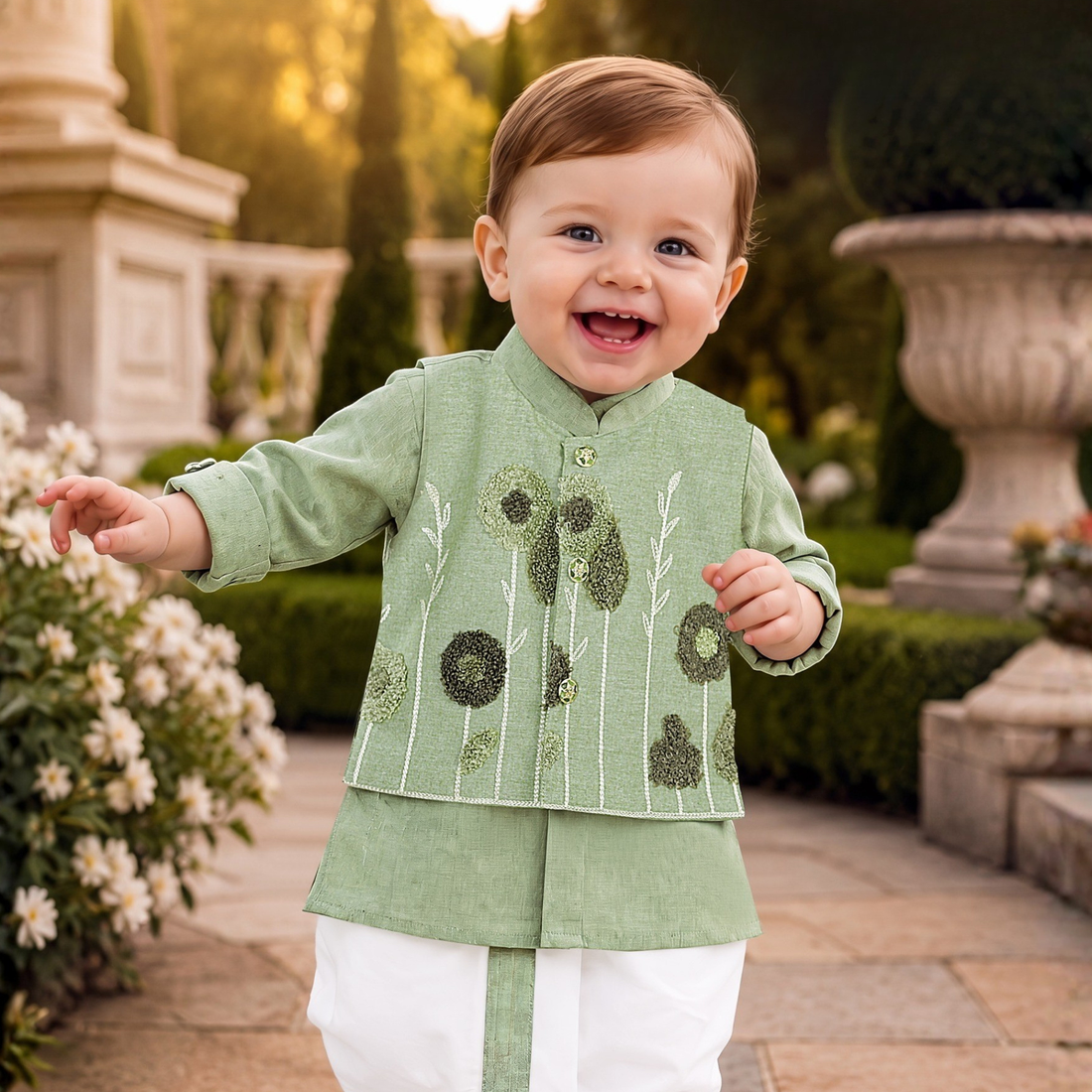 Premium Sage Green Kids' Kurta And Dhoti Set