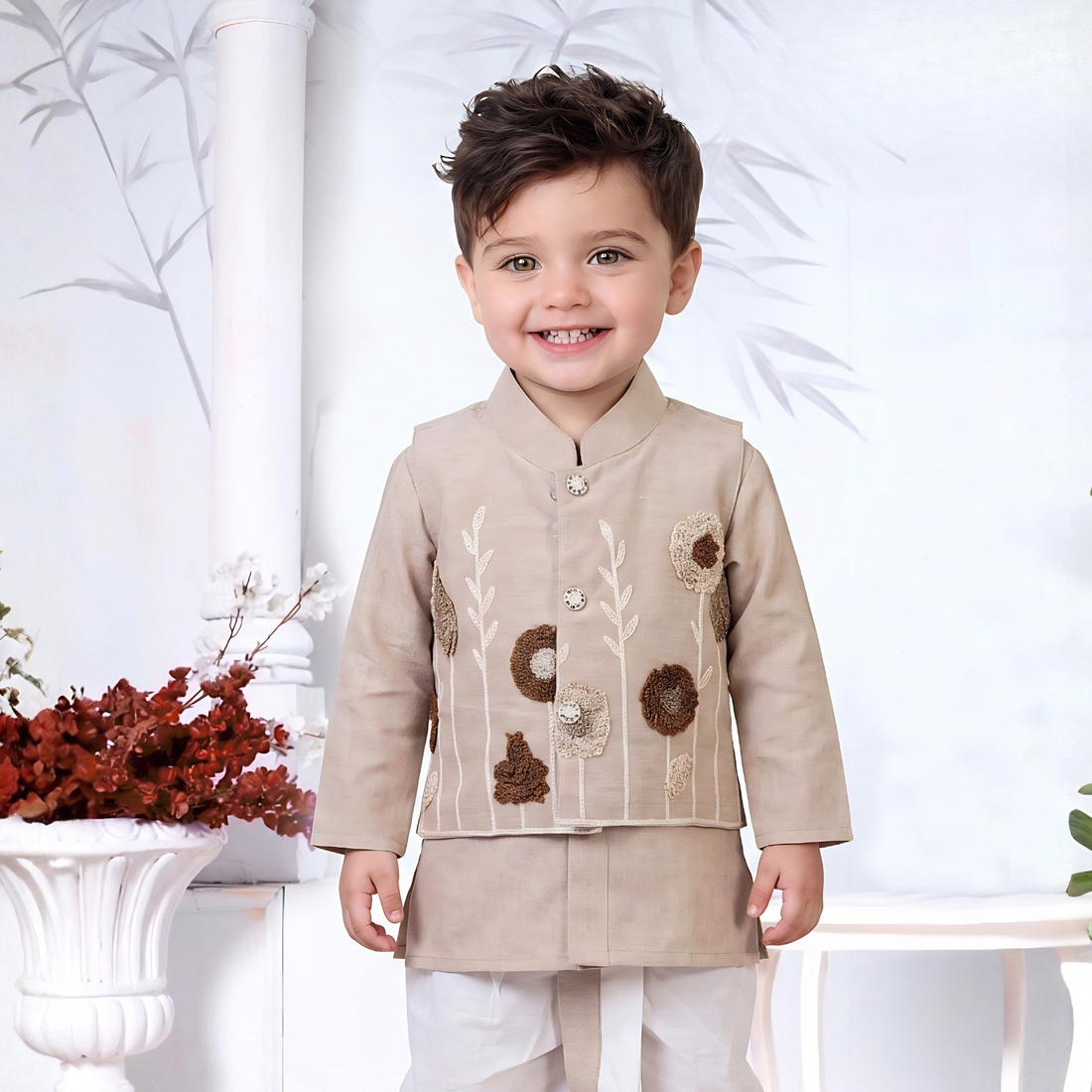 Baby Boys Kurta Dhoti Set with Nehru Jacket