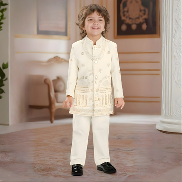 Cream Shining Indo Western For Boys