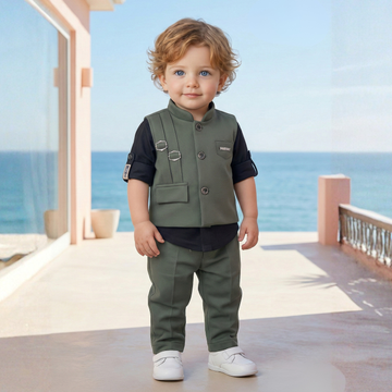 Green Waist Coat With Shirt And Pant For Boys