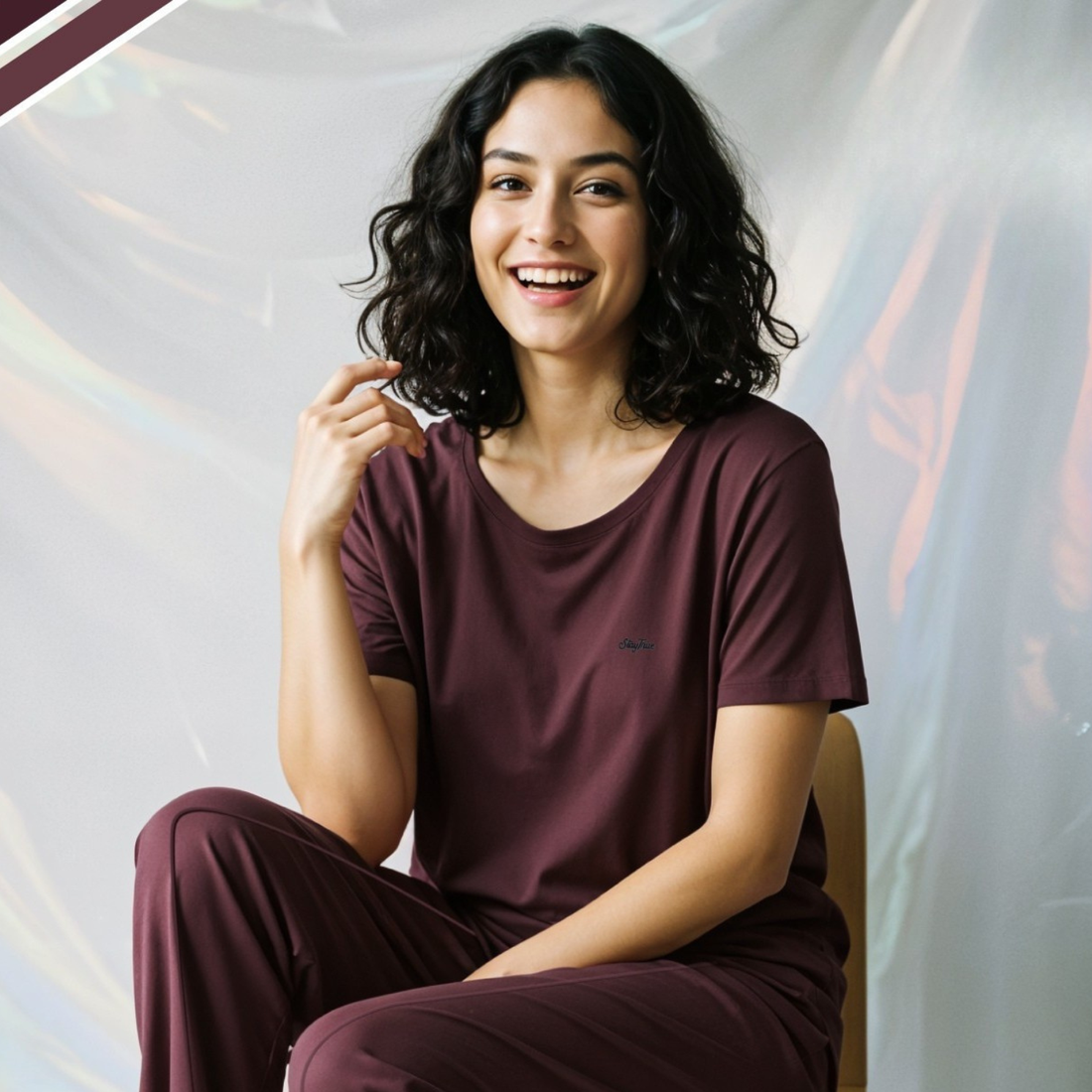 Wine Cotton Women's Night Suit