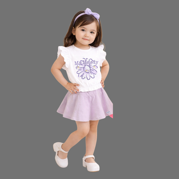 Purple Girls Skirt Top Set