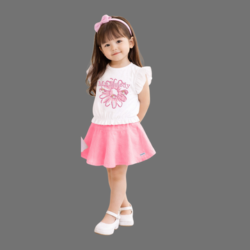 Pink Girls Skirt Top Set