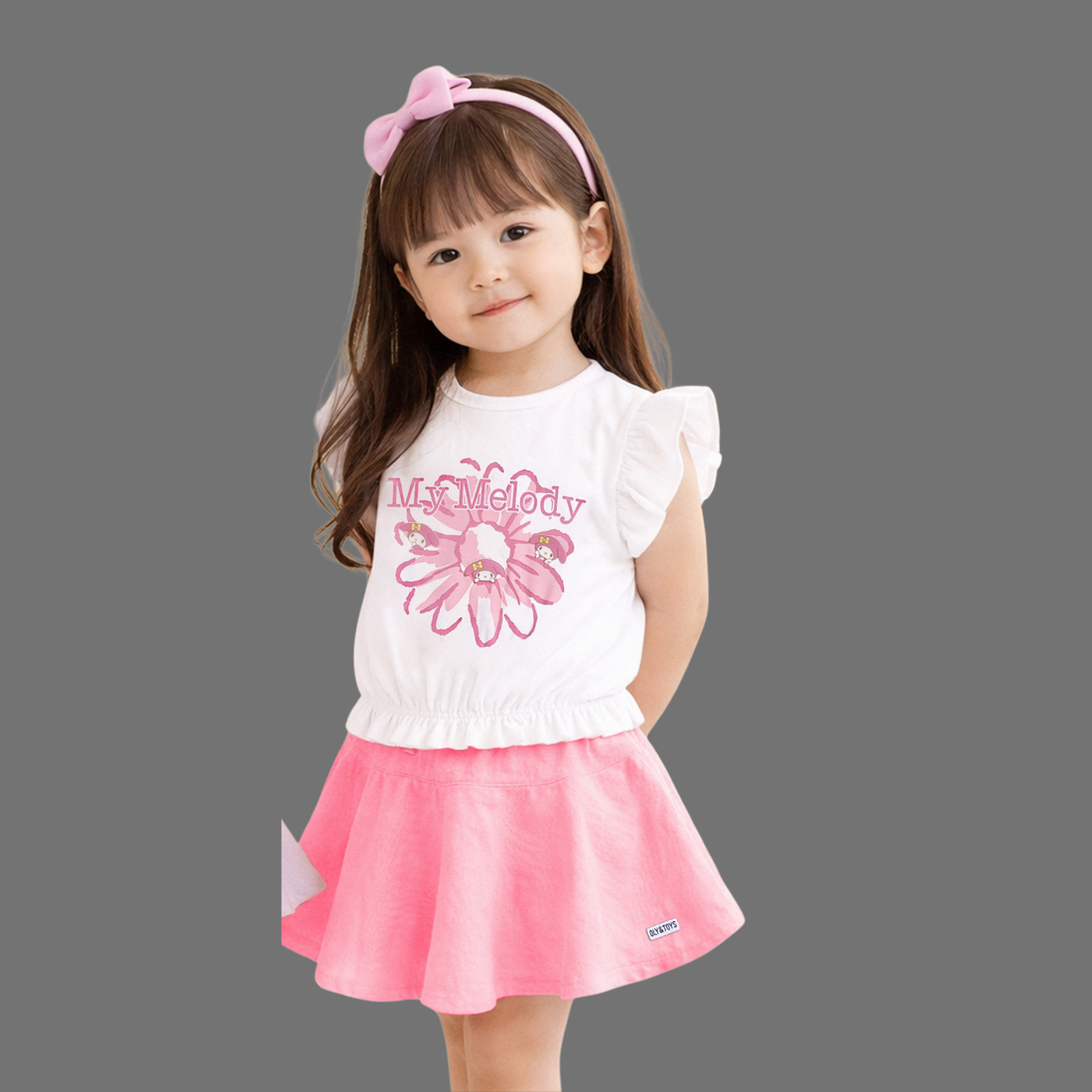 Pink Girls Skirt Top Set