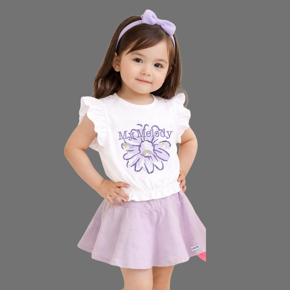 Purple Girls Skirt Top Set
