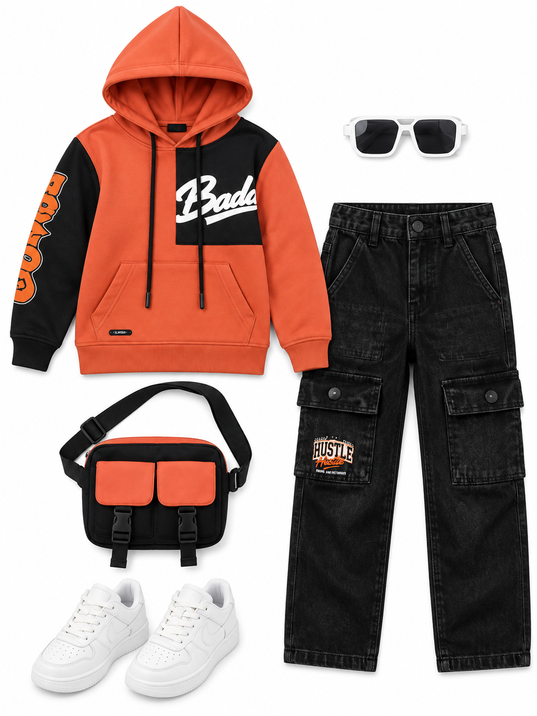Boys Rust Hooded Sweatshirt and Cargo Jeans Set