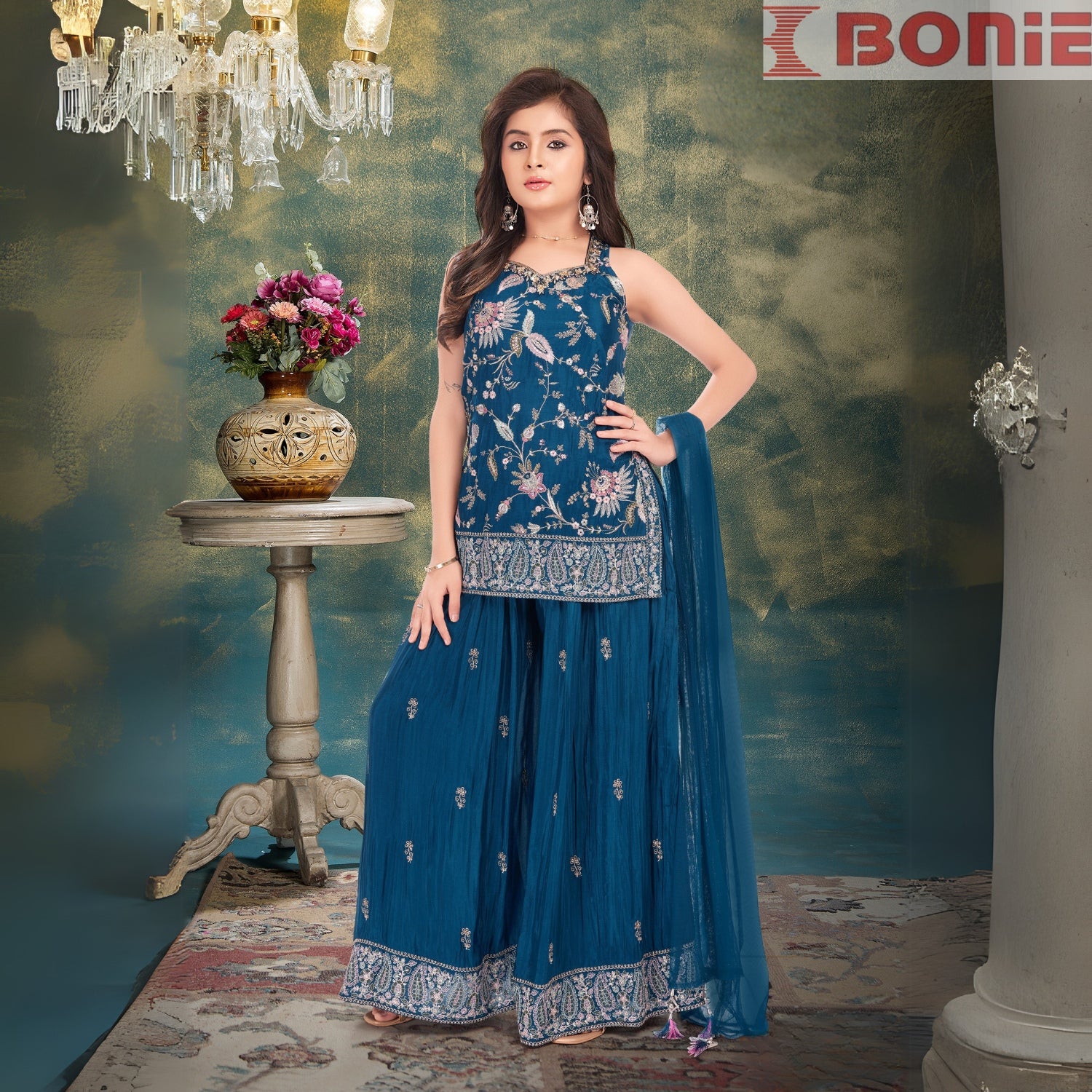 Rama blue georgette palazzo suit for weddings