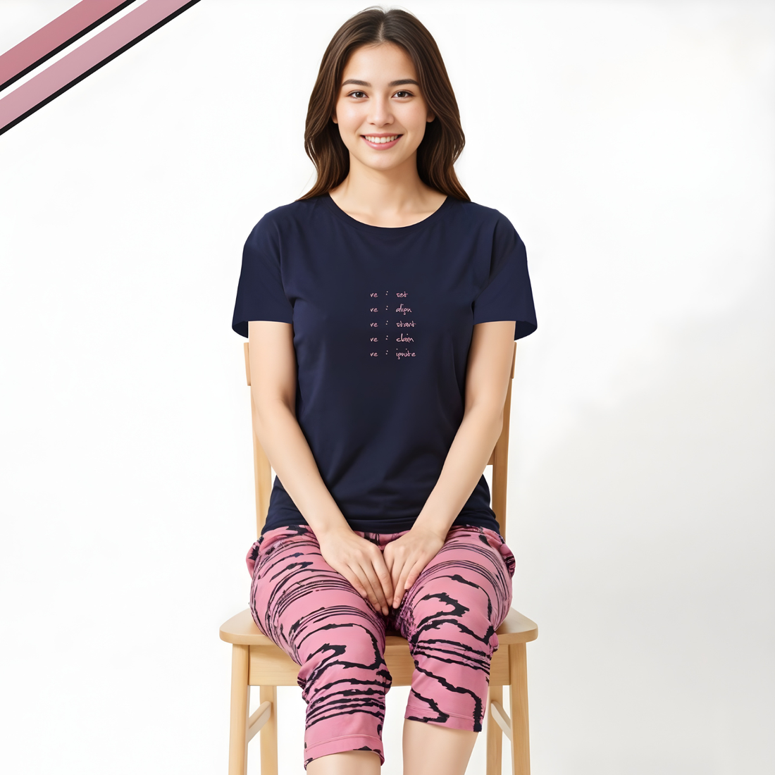 Blue Women Round Neck Half Sleeves Night Suit