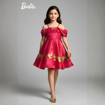 Pink Barbie Printed Shoulder Straps Party Frock