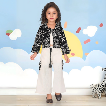 Girls White & Black Plazo Set