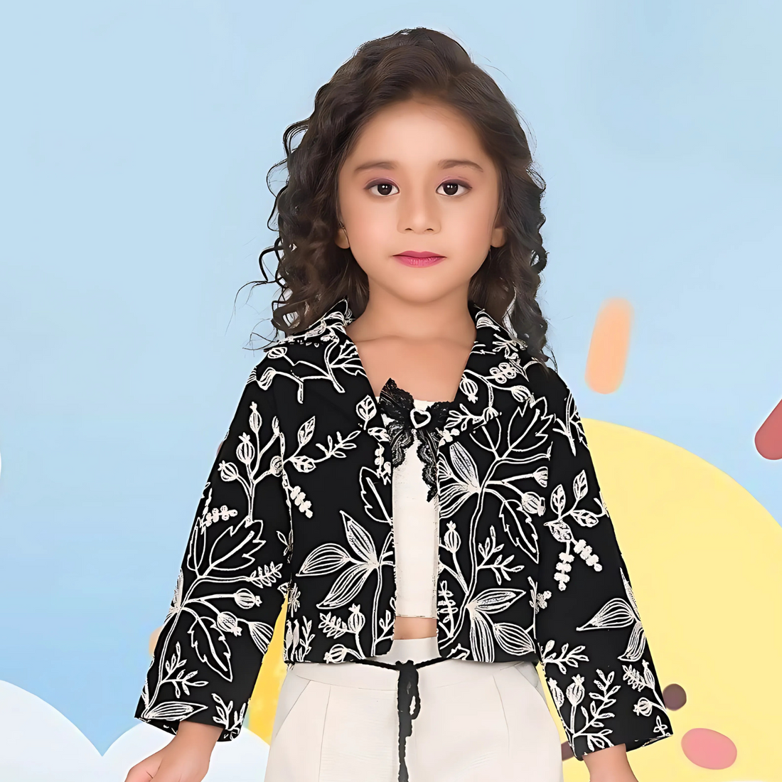 Girls White & Black Plazo Set