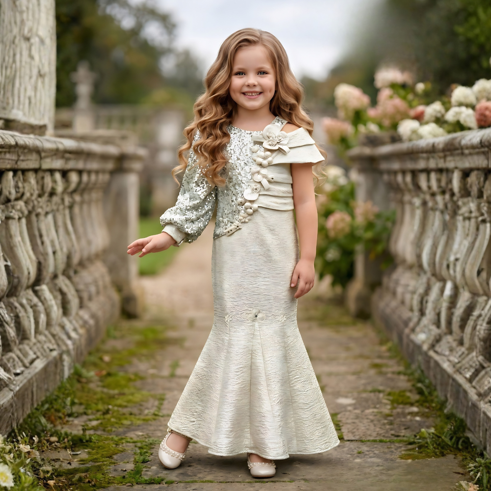 Girls Cream Stylish Western Party Frock