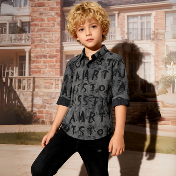 Boys typographic printed Black Shirt