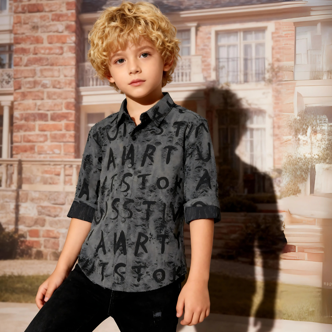 Boys typographic printed Black Shirt