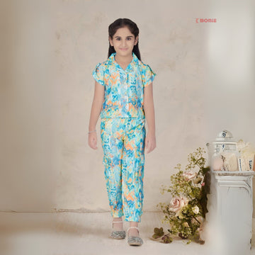 Stylish Blue Printed Casual Co Ord Set