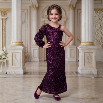Girls wine sequin party gown