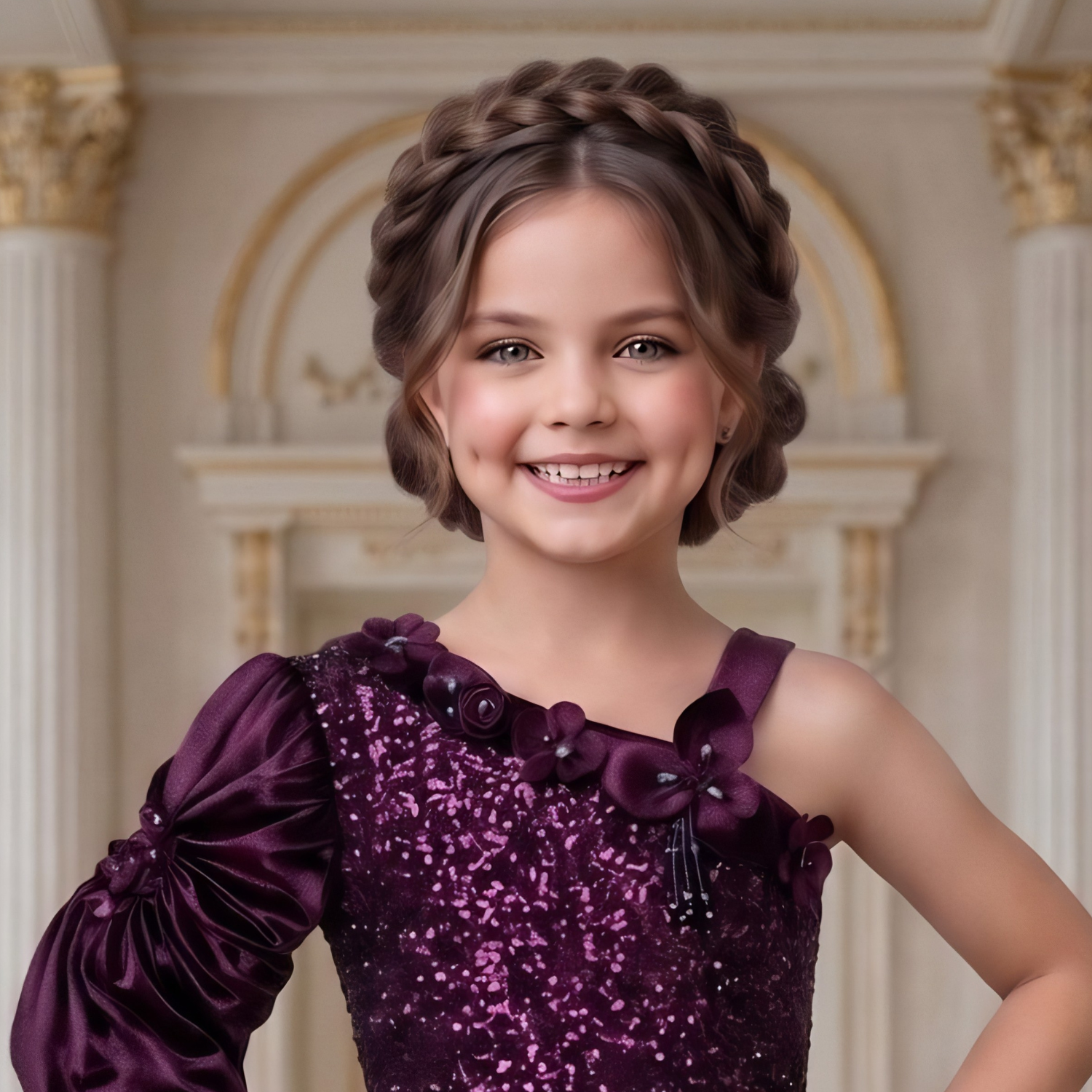 Girls wine sequin party gown full length