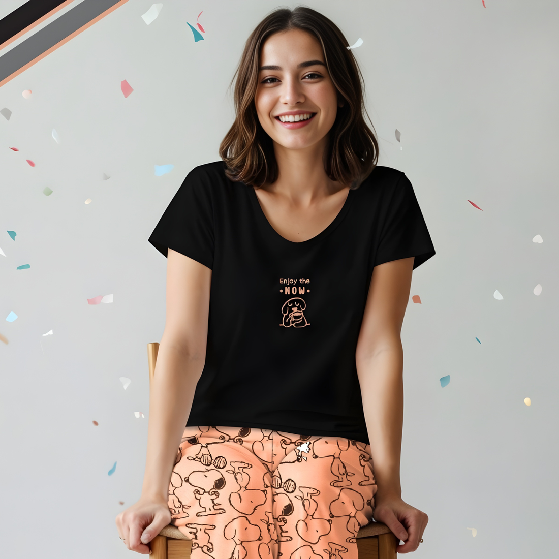 Black Women Round Neck Half Sleeves Night Suit