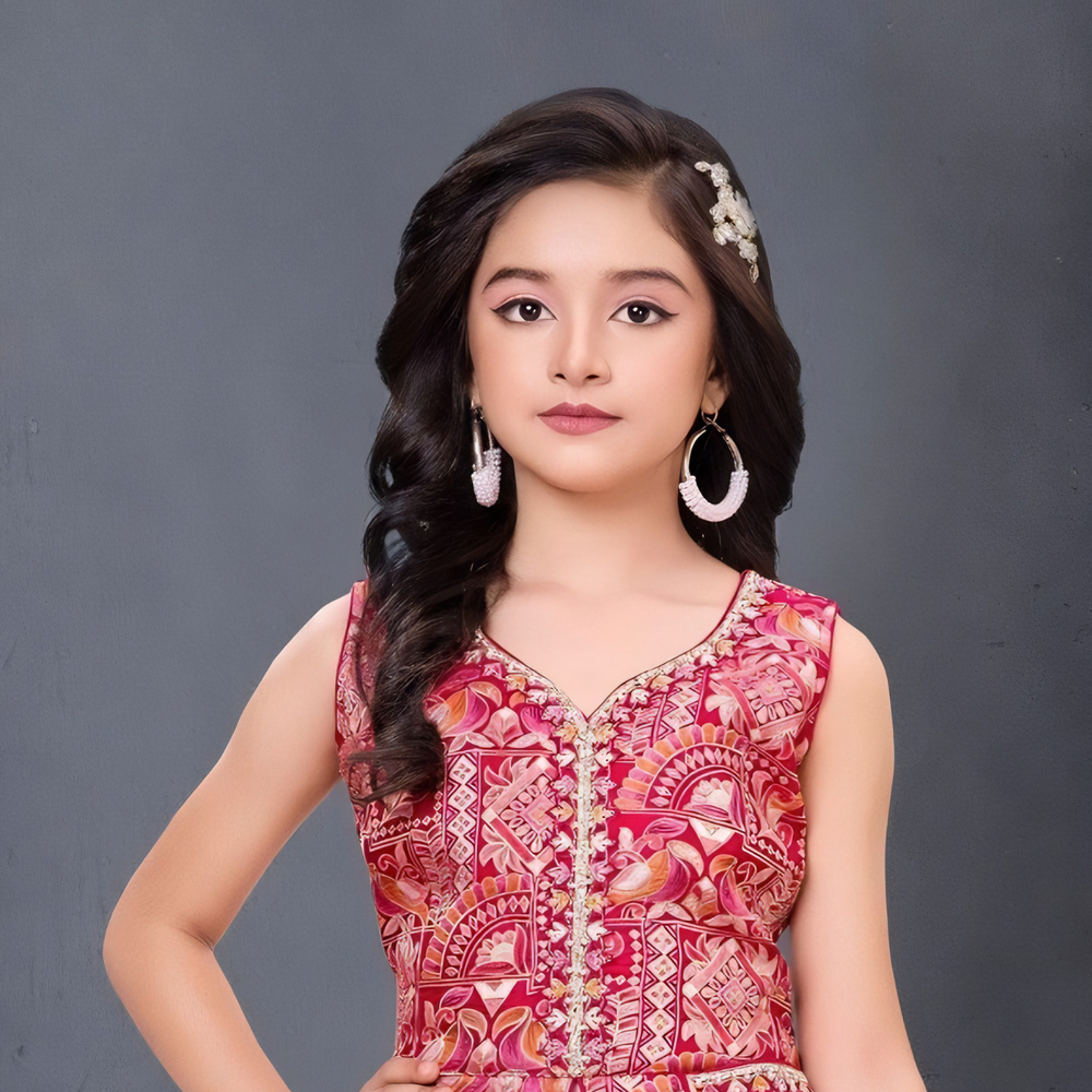 Girls Floral Embroidered Top with Palazzos & With Dupatta