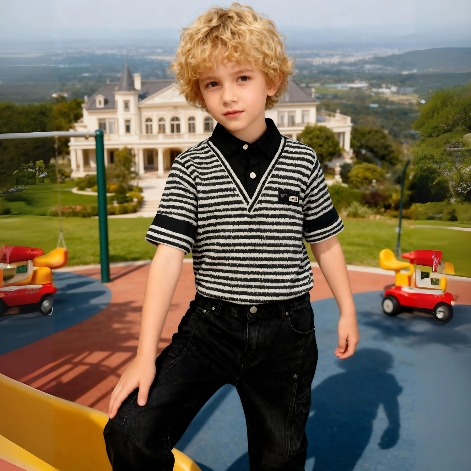 Boys Half Sleeves Stylish Black Shirt Striped