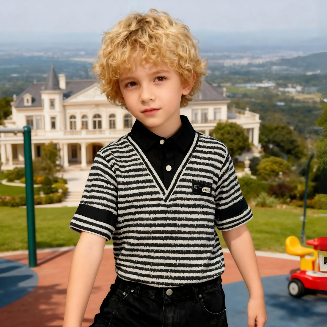 Boys Half Sleeves Stylish Black Shirt Striped