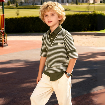 Boys Half Sleeves Stylish Black Shirt Striped