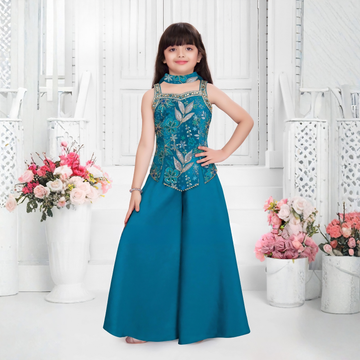 Trendy Ethnic Printed Girls’ Top with Palazzo Pants & Dupatta | Stylish Kids Party Wear