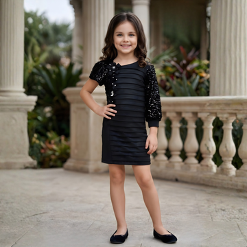 Trendy Girls Black Sequin Party Frock