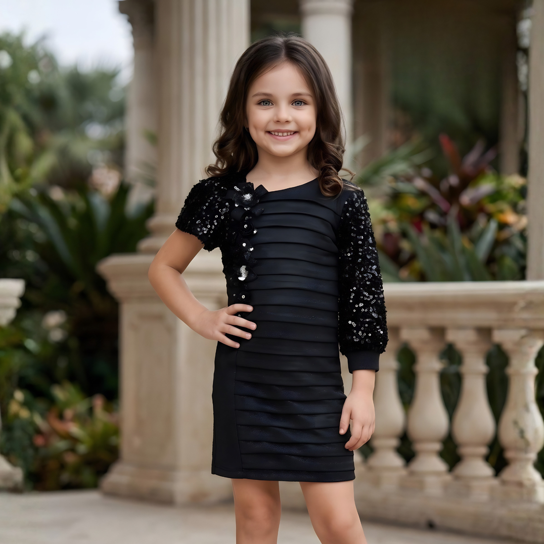 Trendy Girls Black Sequin Party Frock