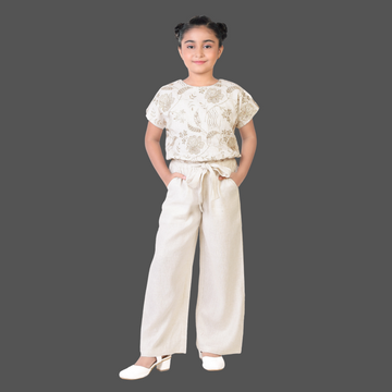 Stylish Cream Co Ord Set With Embroidery For Girls