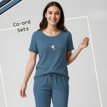 Women Blue Round Neck Half Sleeve Night suit