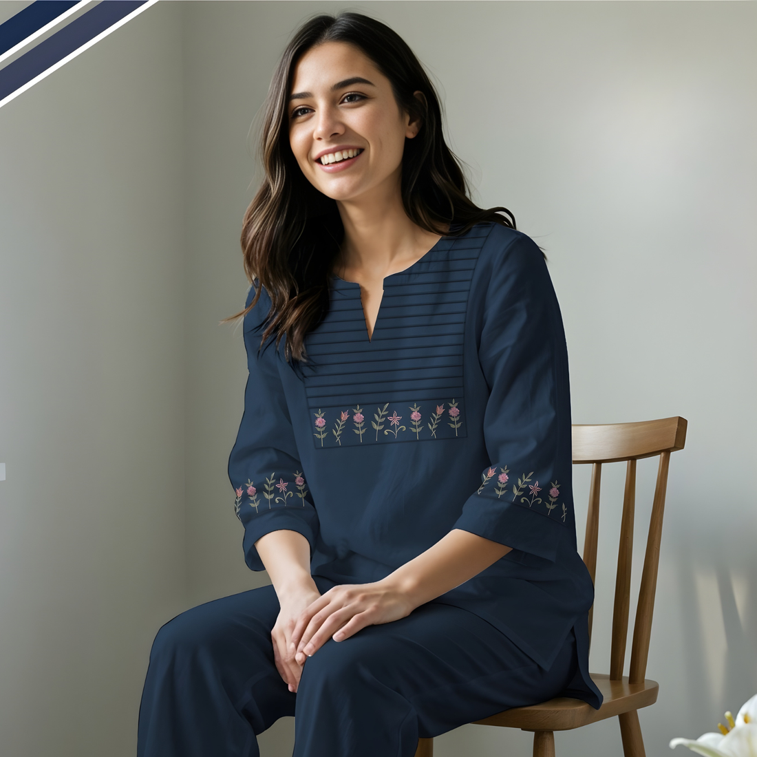 Blue Colour Ladies Pure Cotton Night Suit