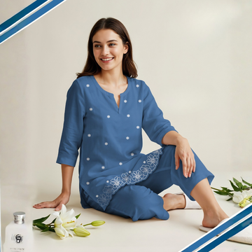 Stylish Royal Blue Cotton Night Suit For Women