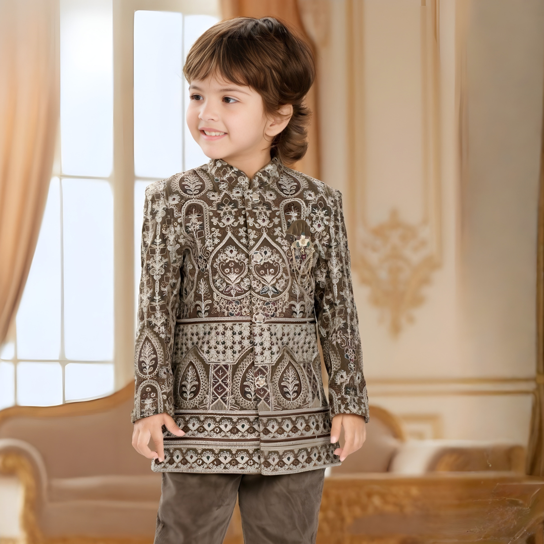 Embroidery Kids Indo Western Sherwani Set For Boys