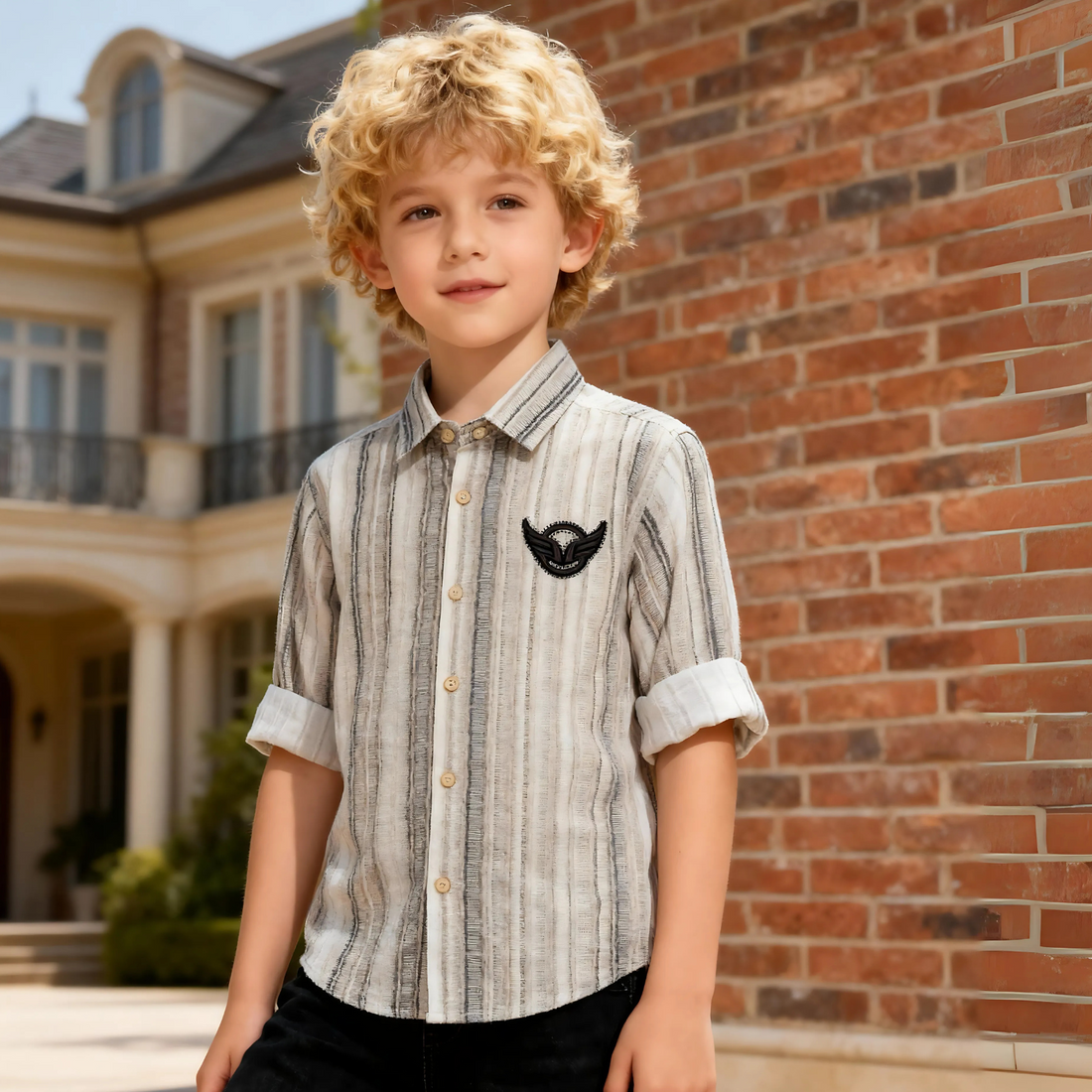 Boys Stylish Fancy Striped Long Sleeves Shirt