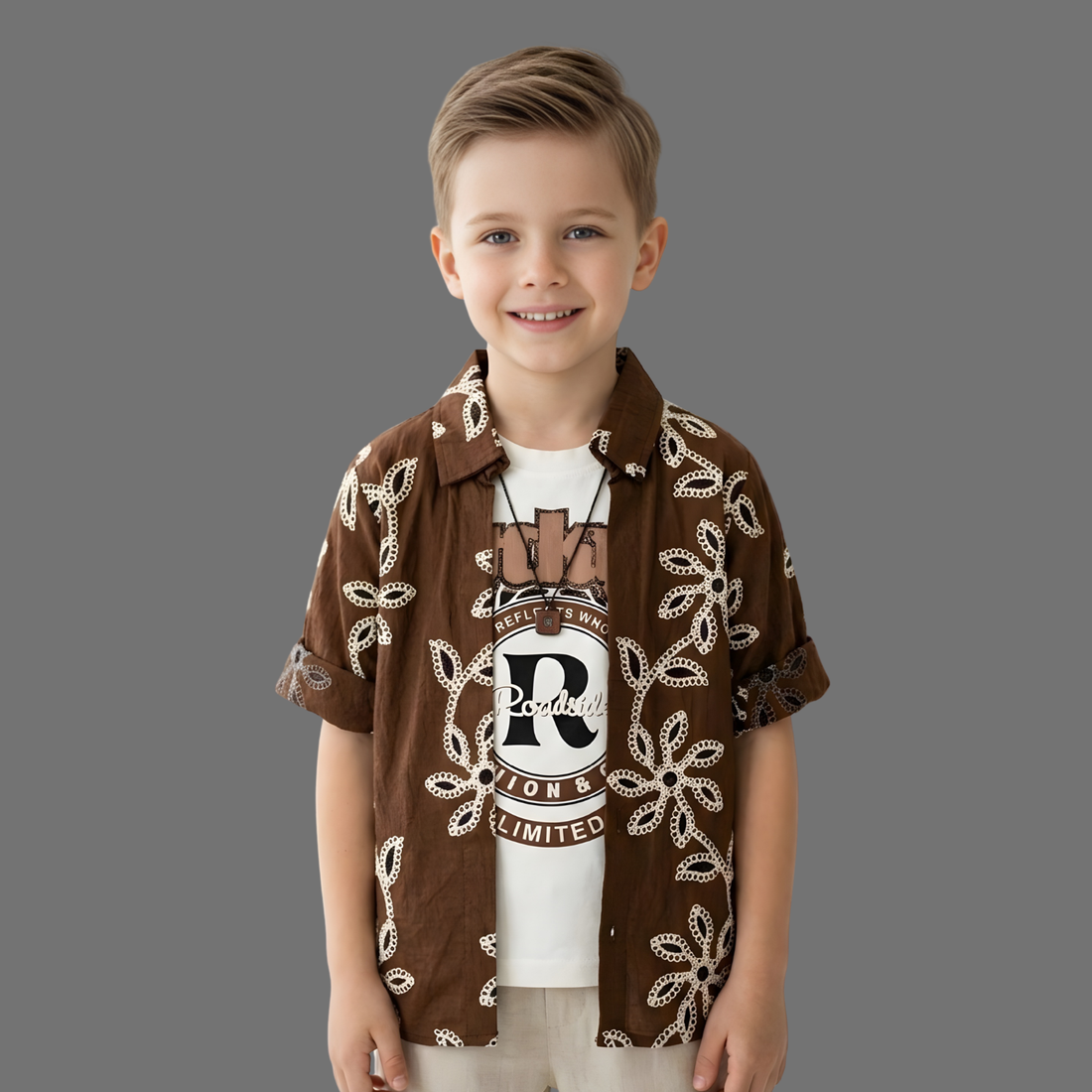 Brown Stylish Boys Printed T-Shirt