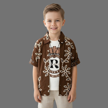 Brown Stylish Boys Printed T-Shirt