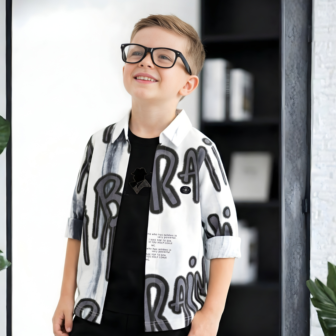 Trendy Black & White Typography Print T-Shirt