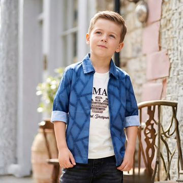 Boys Stylish Blue Shrug Attach T-Shirt