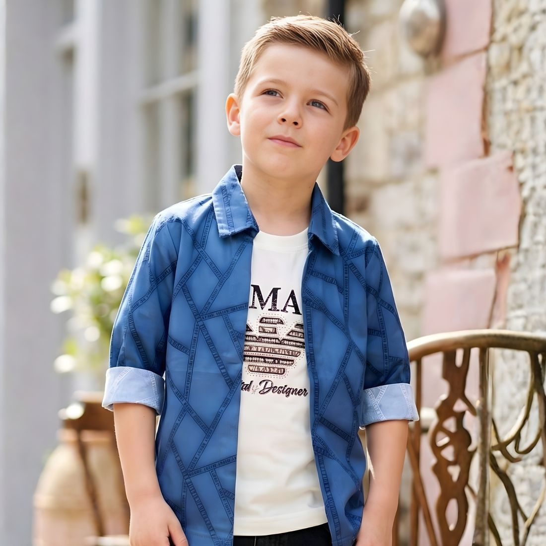 Boys Stylish Blue Shrug Attach T-Shirt