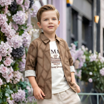 Boys Stylish Brown Shrug Attach T-Shirt