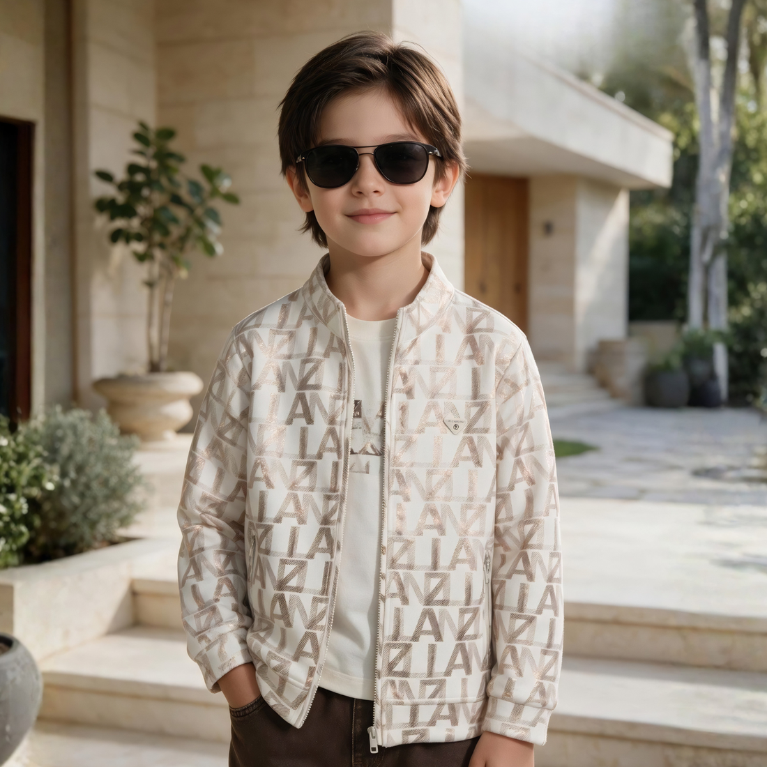 Brown Stylish Jacket & T-Shirt For Boys